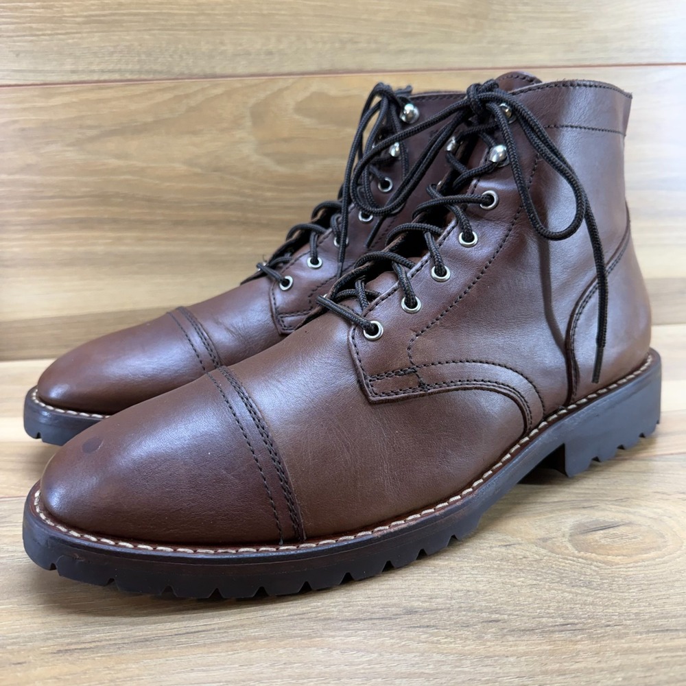 Thursday Boots Captain StormKing Lug Mens 12.5 Whiskey Leather Cap Toe Lace Up - Picture 3 of 12